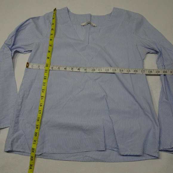 Zara Size XS Blue White Striped Shirt Bell Sleeves - Picture 2 of 10